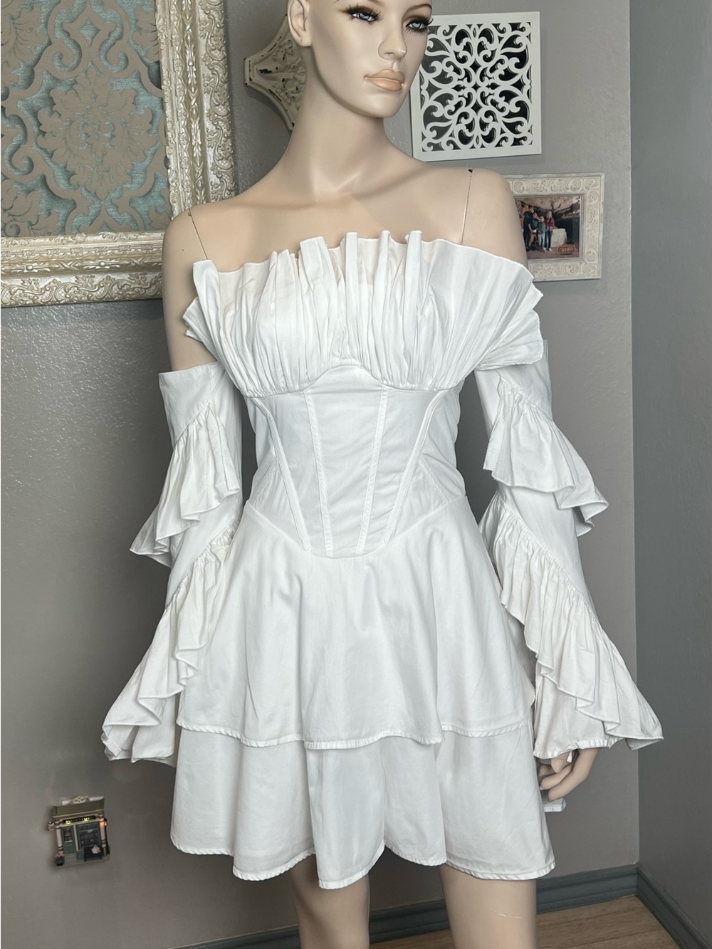 ASOS White Off-Shoulder Ruffle Tiered Dress - Picture 8 of 14